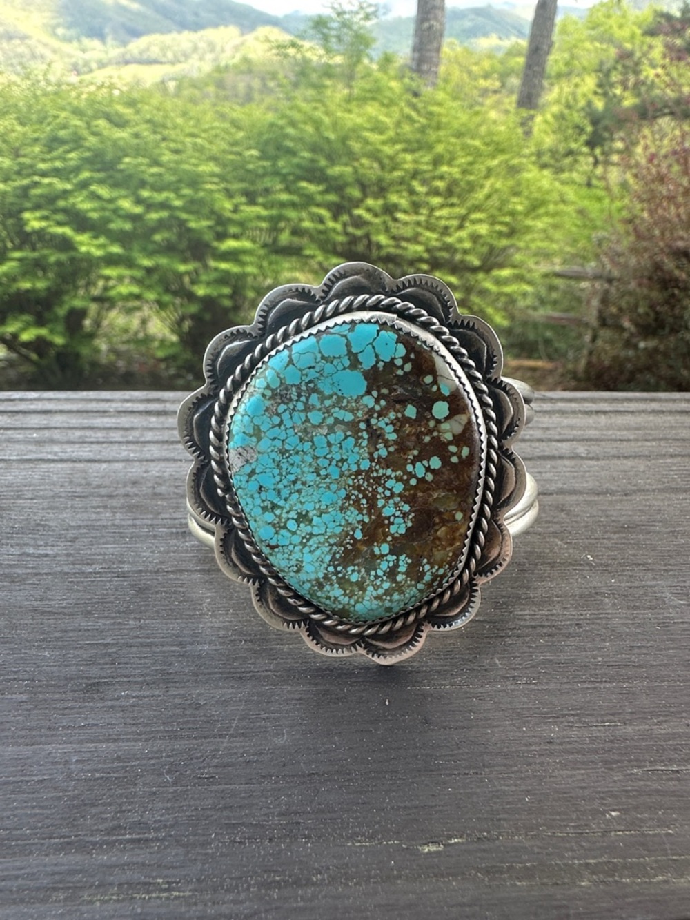 Navajo Danny Hinio Mine 8 Turquoise & Sterling Silver Cuff Bracelet